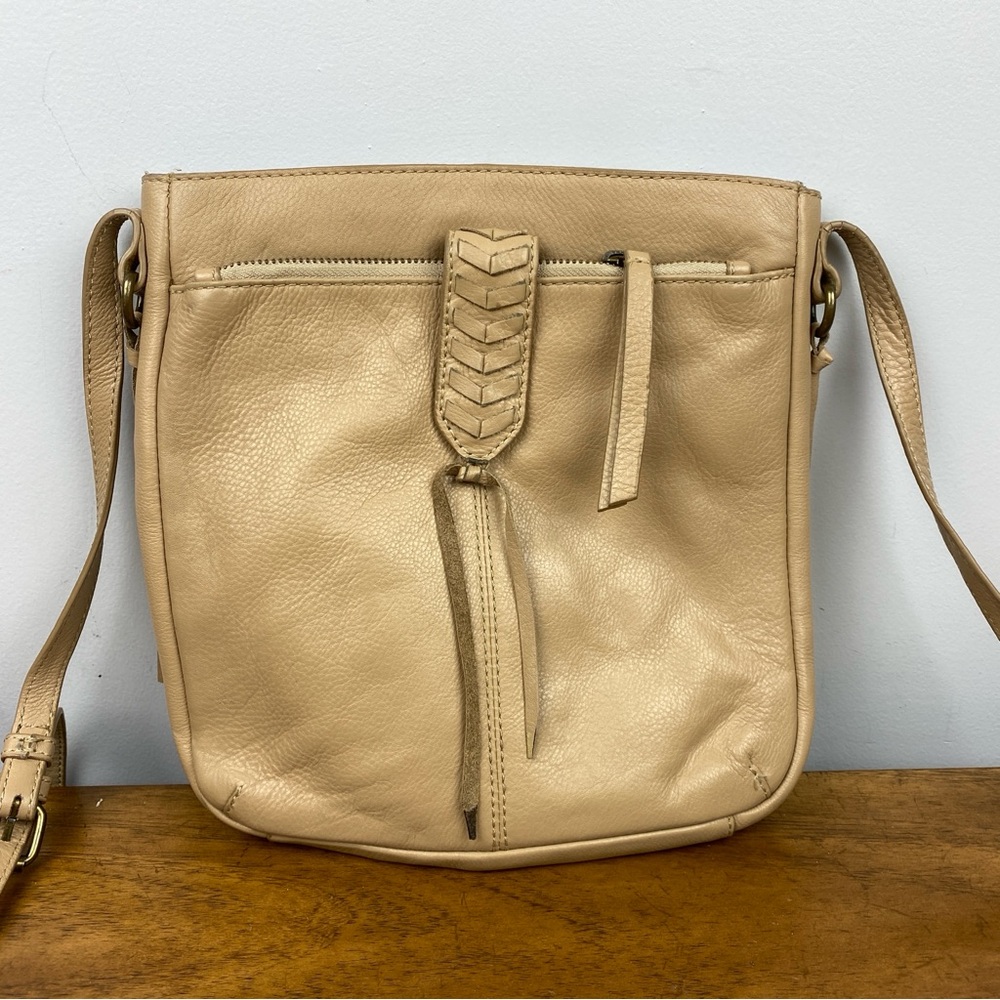 Lucky Amber Crossbody Travertine Bag Beige Leather Purse Braid Tassel Boho